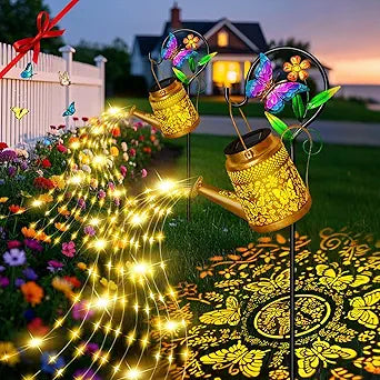 Butterfly Solar Watering Can Lights, Outdoor Waterproof Garden Lanterns with Shepherd Hook, Solar Garden Decor for Yard Outdoor Landscape Pathway, Gift for Women Mom Grandma Mothers Day Gifts, 2 Pack