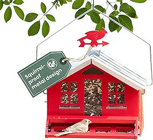 Perky-Pet Squirrel-Be-Gone II Country House Bird Feeder with Weathervane - 8 lb Seed Capacity - Squirrel Proof Wild Bird Feeder for Outdoors - Durable Construction - Rustic Outdoor Decor - 338, Red