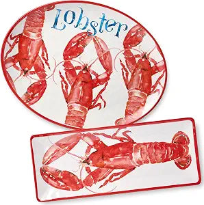 Beach House Lobster Melamine 2-Piece Platter Set Shatterproof, Chip-Resistant, Lightweight & Dishwasher-Safe