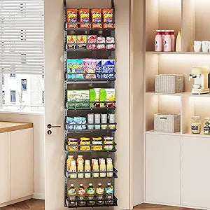 PureBox 8-Tier Over the Door Organizer, Heavy-Duty Metal Hanging Storage Rack with Adjustable Baskets, Door-Mounted Pantry Organizer for Kitchen, Bathroom, Laundry Room, Spices, Snacks & Toiletries