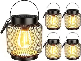KOOPER Metal Solar Lanterns Outdoor Waterproof, 4 Pack Brighter Hanging Solar Lights for Outside, Up to 15 Hours Modern Hanging Solar Powered Lanterns Lights for Yard Patio Path Tree Garden Decorative