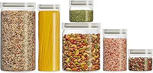 Pyrex 6-Pack Glass Canister Set - Dry Food Storage Containers with Glass Lids for Kitchen and Pantry Organization