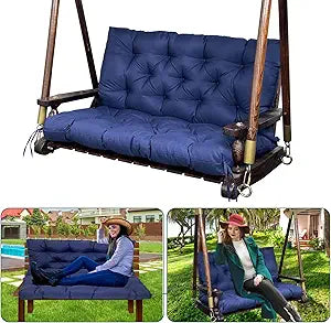 Swing Replacement Cushions for Outdoor: 2-3 Seater Waterproof Porch Bench Cushion with Ties - Thick Patio Swing Cushion with Backrest for Garden Backyard Furniture
