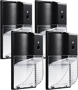 PARMIDA (4 Pack) Mini LED Wall Pack Light 26W Dusk to Dawn Photocell Sensor, 3000lm, 150W Equivalent, IP65 Waterproof, 5000K, ETL, 100-277VAC, Outdoor Wall-Mount Area Exterior Security Lighting, Black