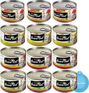 Fussie Cat Premium Canned Grain Free Cat Wet Food - Variety 4 Flavors Pack Food Bowl (12 Cans) (Tuna & Ocean Fish- Anchovies- Tuna- Chicken) (5.5 Oz Size Cans)
