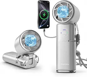 SEIGA Pro Metal Handheld Fan with Cooling Plate,9000mAh Power Bank (Silver)