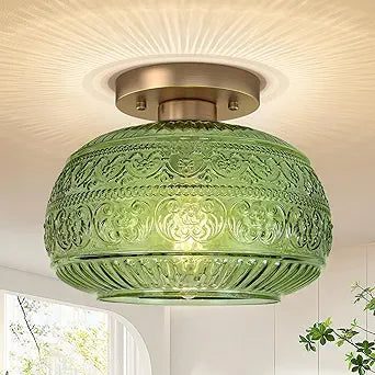 Vintage Green Semi Flush Mount Ceiling Light for Hallway Kitchen Bedroom