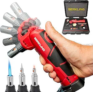 Berkling BSG-2000 Cordless Butane Soldering Torch Kit, 5-Way Adjustable Head, Multi-Functional Soldering | Heat Gun | Blow Torch, 90 Mins Runtime, 12 Attachments & A Sturdy Carrying Case (RED)