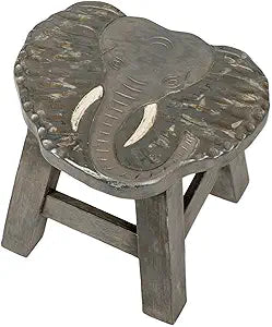 Elephant Design Hand Carved Acacia Hardwood Decorative Short Stool