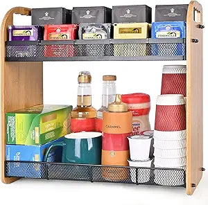 ITHSKUILL Tea Bag Organizer, Large Capacity Tea Organizer for Tea Bags, Bamboo Multi-functional Storage Coffee Bar Accessories for Home Office Kitchen Counter Cabinet Pantry Organizer