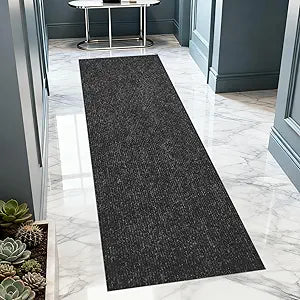 Extra Long 3x15 ft Runner Rug for Hallway, Non-Slip Indoor Outdoor Carpet with TPR Backing, Durable Waterproof Mat for Kitchen, Patio, Balcony, Garage, Deck, Entryway, Stair, Black Fine Stripes