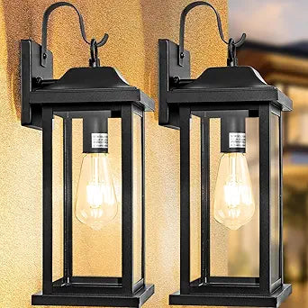 2-Pack Large Outdoor Light Fixtures IP65 Waterproof, Exterior Matte Black Sconces Wall Lighting Anti-Rust Porch Lights Outdoor with Clear Glass 17 Outside Modern Wall Lanterns for House