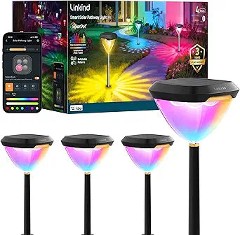 Linkind Smart Solar Pathway Lights SP6, App/Voice Control Solar Lights Outdoor Waterproof, 43+ Preset Scenes, Cool/Warm White/Color-Changing Outdoor Garden Lights for Yard, Patio, 4 Pack