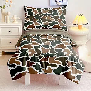 4 Pieces Toddler Camo Bedding Set for Boys,Duck Camo Hunting Toddler Comforter Set for Kids Bed in a Bag Includes Comforter, Flat Sheet, Fitted Sheet and Pillowcase