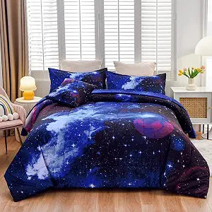 A Nice Night 3D Galaxy 6Pcs Twin Kids Bedding Outer Space Comforter Set