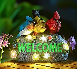 Goodeco Solar Birds with Welcome Sign - Elegant and Charming Garden Decor with Solar LED Lights - Perfect Gifts for Women, Moms & Home Enthusiasts
