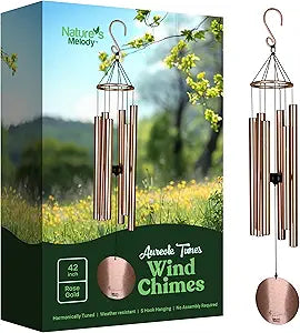Natures Melody Aureole Tunes Wind Chimes Outdoor Windchime with 6 Tubes Tuned to C Pentatonic Scale, 100% Rustproof Aluminum, Powder Finish & S Hook Hanger for Sympathy, Memorial Gift or Zen Garden