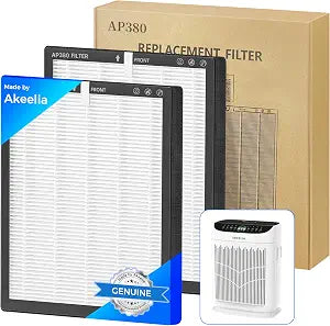 Replacement Filter Compatible with AKEELIA AP380 Air Purifier for Home Large Room Bedroom, Air Cleaner 3-in-1 HEPA Activated Carbon Filter for Smoke, Dust, Pet Hair, Pollen, 2 Pack