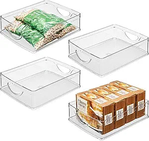 iDesign Plastic Stackable Pantry Bin - Storage Bin with Handles for Cabinets or Fridge - Set of 4 - Clear
