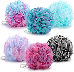 BTYMS XXL Large Loofah Bath Sponge 100g/pc, 6Pcs Exfoliating Mesh Pouf Bath Scrunchies Shower Puffs for Men and Women