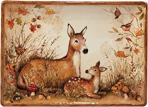 Pine Forest Rectangular Ceramic Serving Platter 14" x 10" Fall Woodland Animal Tray Featuring Deer & Autumn Leaves Ideal for Holiday Roasts, Cookies, Appetizers & Thanksgiving Meals