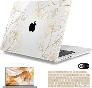 Mektron Case for M5 MacBook Pro 14 inch 2026 Model A3427 A3426 Fit 2025-2021 Model A3434 A3112 M4 A3112 A3401 A3185 M3 A2918 A2992 M2 A2779 M1 A2442 Pro/Max Cover, Gold Flower S718