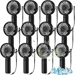 Tujoe 12 Pcs Mini Powerful Handheld Fan 3 Speed Personal Small Portable Rechargeable Fan with Base USB for Women Eyelash Makeup Office Travel Beach Indoor Outdoor (Black)