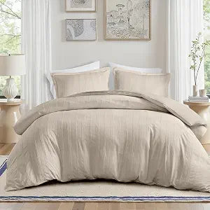 Madison Park Essentials Striped Duvet Cover Set Queen, Modern Minimalist Bedding Set with Premium Jacquard Stripe, 3 Pieces Duvet Cover Reversible with Zipper Closure & Corner Ties,Neutral