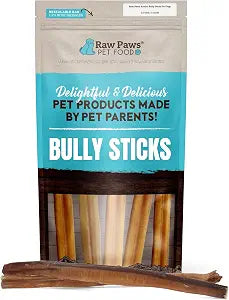 Raw Paws Jumbo Bully Sticks for Dogs - 12-Inch (5-Count) - Extra Thick | Medium to Large Dogs - Long Lasting Dog Chews - Single Ingredient Beef Pizzle - Rawhide-Free - Dental Support