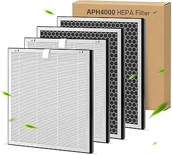 4-pack APH4000 Replacement Filter, Compatible with KNKA APH4000 Air Purifier, Activated Carbon Filter+ True HEPA Filter