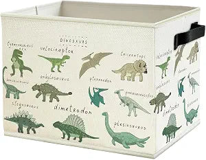 Dinosaur Storage Bins Box with Handles, Dinosaur Nursery Decor, Species of Dino Collapsible Basket Organizer for Boys Playroom Bedroom Bathroom Books Clothes
