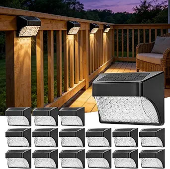 Tadyreal Solar Fence Lights Outdoor Waterproof Ip65, 10 Lighting Modes Fence Lights Solar Powered with 15 Bright Led Lens, Backyard Light Outdoor for Deck Railing Step Pool Patio Wall - 16 Pack