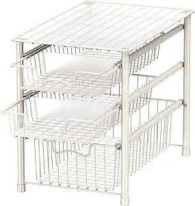 Simple Houseware Stackable 3 Tier Sliding Basket Organizer Drawer, White