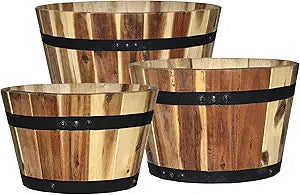 Classic Home and Garden by Growscape 5/800/3 Wood Barrel Set of 3 Planters, Acacia