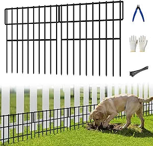ULIOK 46 Panels Animal Barrier Fence, Garden Fence Animal Barrier, No Dig Fencing, 65.2ft(L) x 13in(H) Dog Fencing Rabbit Fences, 1.5in Spike Spacing Rustproof Metal Fences Border for Outdoor Yard