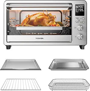 TOSHIBA ChefFry Air Fryer Toaster Oven Combo with Toast, Bake, Broil, Pizza & Dehydrate, 26.4-Quart Capacity, Stainless Steel