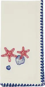 SARO LIFESTYLE Coastal Motif Cotton Decorative Napkins (Set of 4) Embroidered Marine Detail for Dining and Entertaining, 18"x18"