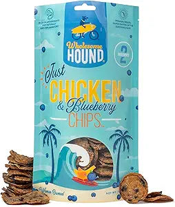 Chicken & Blueberry Chips 2 Simple Ingredient Dog Treats, All Natural & Healthy Training Snacks for Small, Medium & Large Breeds, Puppies High Protein, Made in US, 7oz