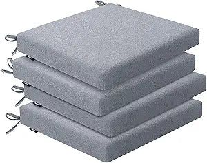Outdoor Chair Cushions Set of 4, Water-Resistant & Fadeness 17" W x 16" D x 2" T Seat Cushion, High Density Foam with Dual Straps for Patio Garden Furniture Sofa Dining Chairs, Light Grey