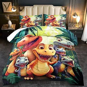 3-Piece Dinosaur Comforter Set Twin Boys,Cartoon 3D Dinosaur Bedding Set Twin Bed Kids,3D Dragon Comforter Dragon Quilt Pattern Bedroom Decor,Cute Animal Bedding Kawaii Animal Quilt Girls
