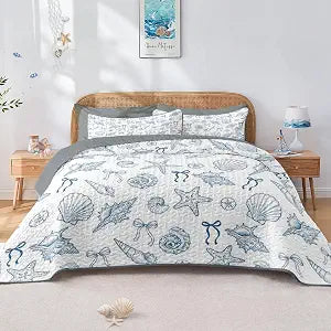 Pamnest Twin Quilt Set, 2 Pieces Coquette Seashell Bedding, Bedspread