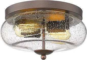 Darkaway Oil-Rubbed Bronze Ceiling Light Fixtures, Indoor Outdoor Flush Mount Ceiling Light with Seeded Glass Shade for Farmhouse Hallway Kitchen Bedroom Porch Living Dining Room