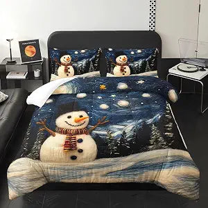 Cartoon White Snowman Comforter Set 3Pcs Twin for Kid Teen Girl Boy Adult