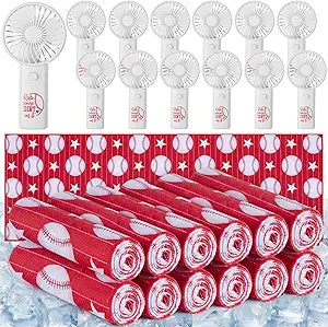 VIHOSE 12 Sets End of Season Baseball Team Gifts Sets Includes Portable Mini Handheld Fans Cooling Towels and Baseball Ribbons Bulk for Sports Event Party Favors, Team Players, Coaches, Fans