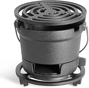 2-in-1 Hibachi Grill Outdoor, Pre-Seasoned Cast Iron, Tabletop MINI Portable Charcoal Grill for Camping - w/Draft Door, 2PCS Grates 6.3"