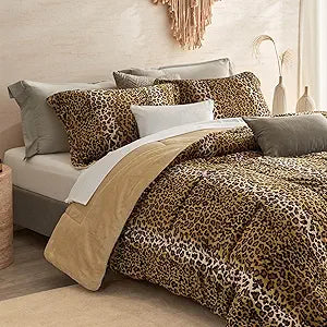Petrichor Leopard Velvet Flannel Queen Comforter Set-Cheetah Print Western Blanket,Luxury Fuzzy Heavy Bedding Set, 3 Pieces Plush Winter Bed Set with Comforter (90"x90") & 2 Pillow Shams (20"x26")