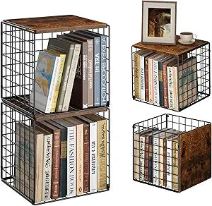 Dmevkic 2 Cube DIY Stackable Small Bookcase,Bookshelf for Small Spaces,Cube Storage Organizer for Living Room, Bedroom, Home Office,12.2" x 12.2" x 12.2"