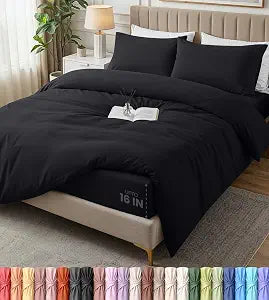 Duvet Cover Full, 4 PC Cotton Like Polyester with Zipper Closure, Black
