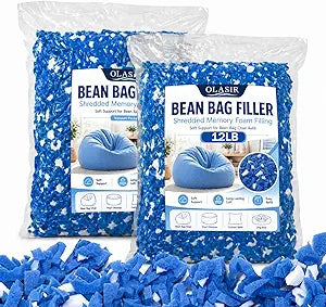 Bean Bag Filler, 12lbs Shredded Memory Foam Filling, Memory Foam Pillow Stuffing for Bean Bag Refill, Couch, Cushion, Stuffed Animals, Dog Bed, Arts Crafts,Blue and White