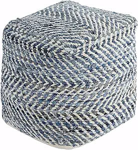 Signature Design by Ashley Chevron Handmade Woven Pouf 18 x 18, Blue and White